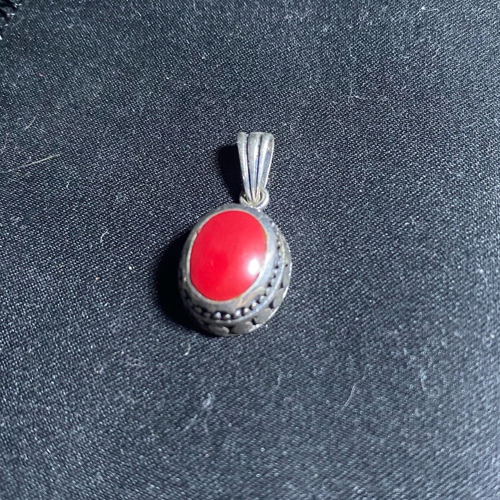 Old Silver 925 Red Bead Pendants